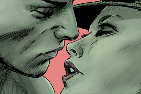 Immagine disegnata a mano del bacio di un uomo e una donna