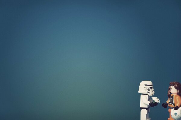 Stormtrooper gives a flower to a friend