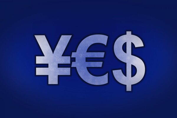 Yuan Euro y Dólar sobre fondo azul