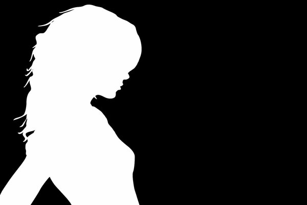 Silhouette blanche de la jeune fille sur fond noir