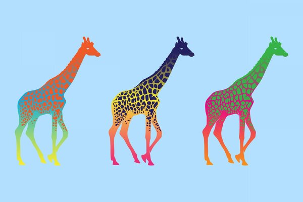 Pop art, giraffes of all colors of the rainbow