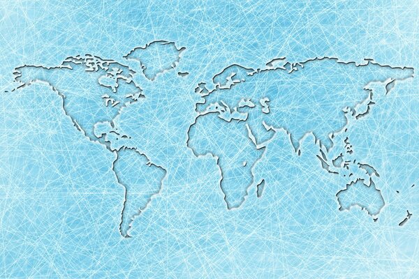 Contours of the world map on a blue background