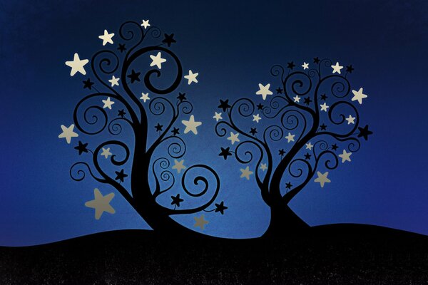 Beautiful stars on trees at night