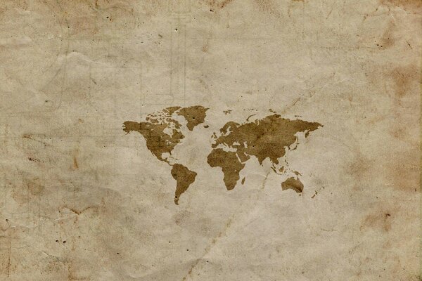 Image of the world map on crumpled paper