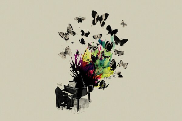 Ein Klavier voller Musik und Schmetterlinge