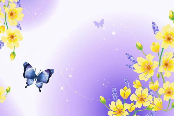 Image of flowers and butterflies on a purple background