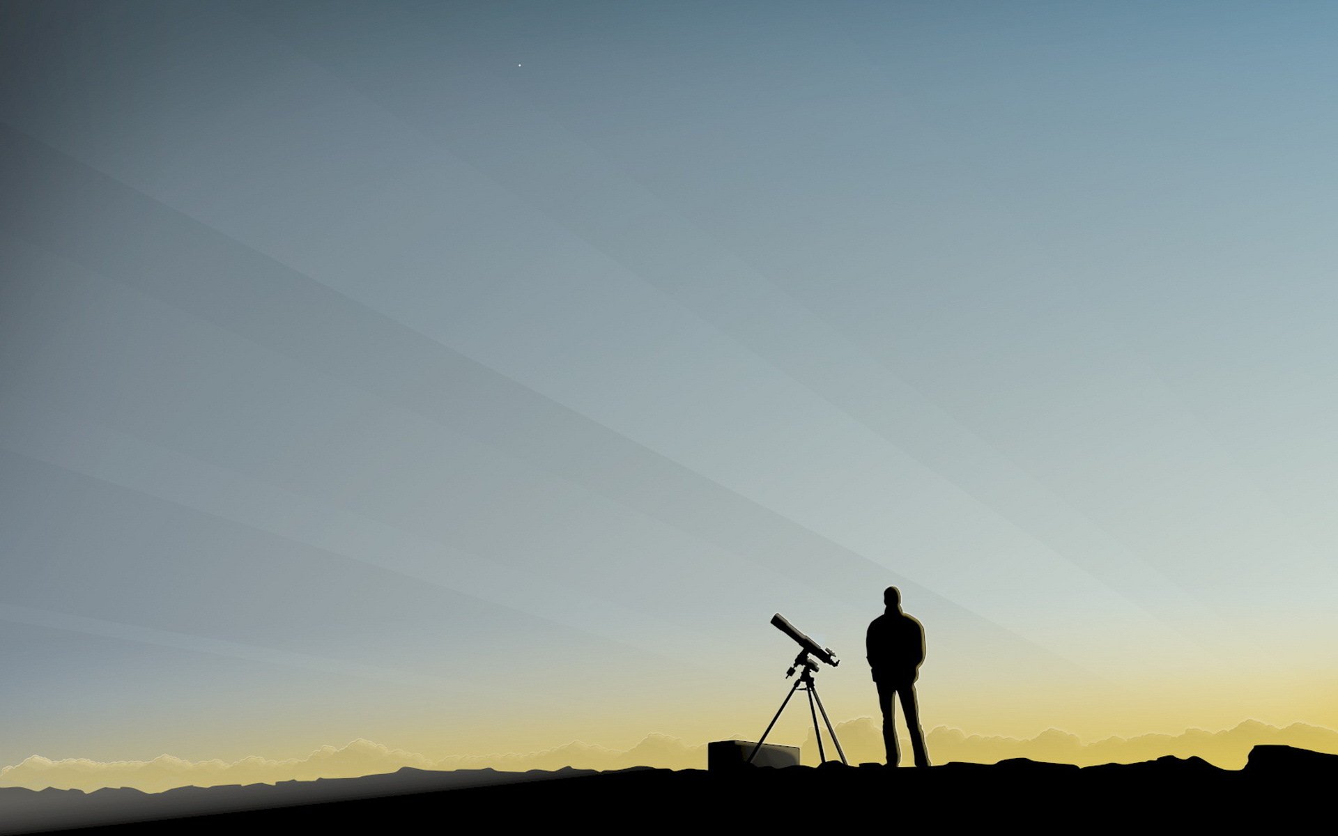 uomo cielo cannocchiale osservazione minimalismo