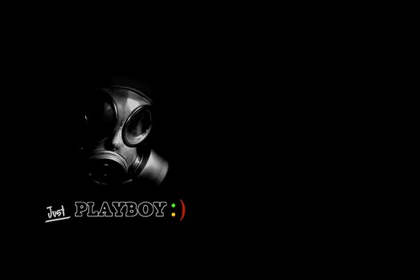 Playboy-Gasmaske auf schwarzem Hintergrund