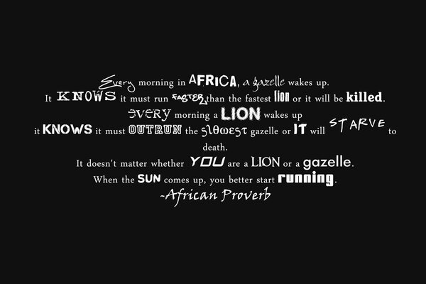 Afrykańska przypowieść, prawa, warunki przetrwania, litery, słowa, zwroty