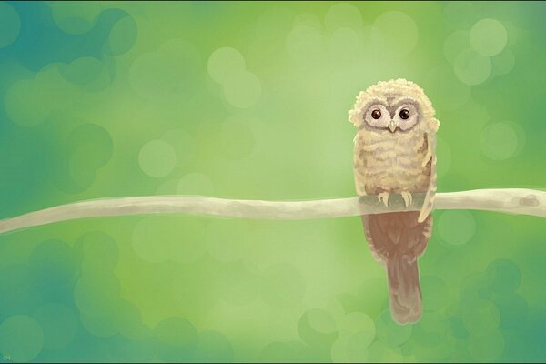 Funny painted owl on a branch