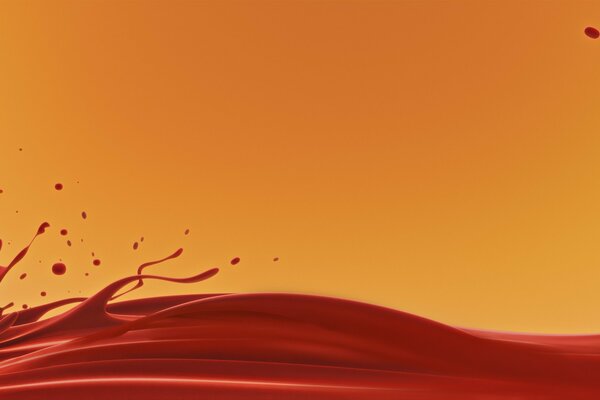 Cascada de líquido rojo sobre fondo naranja