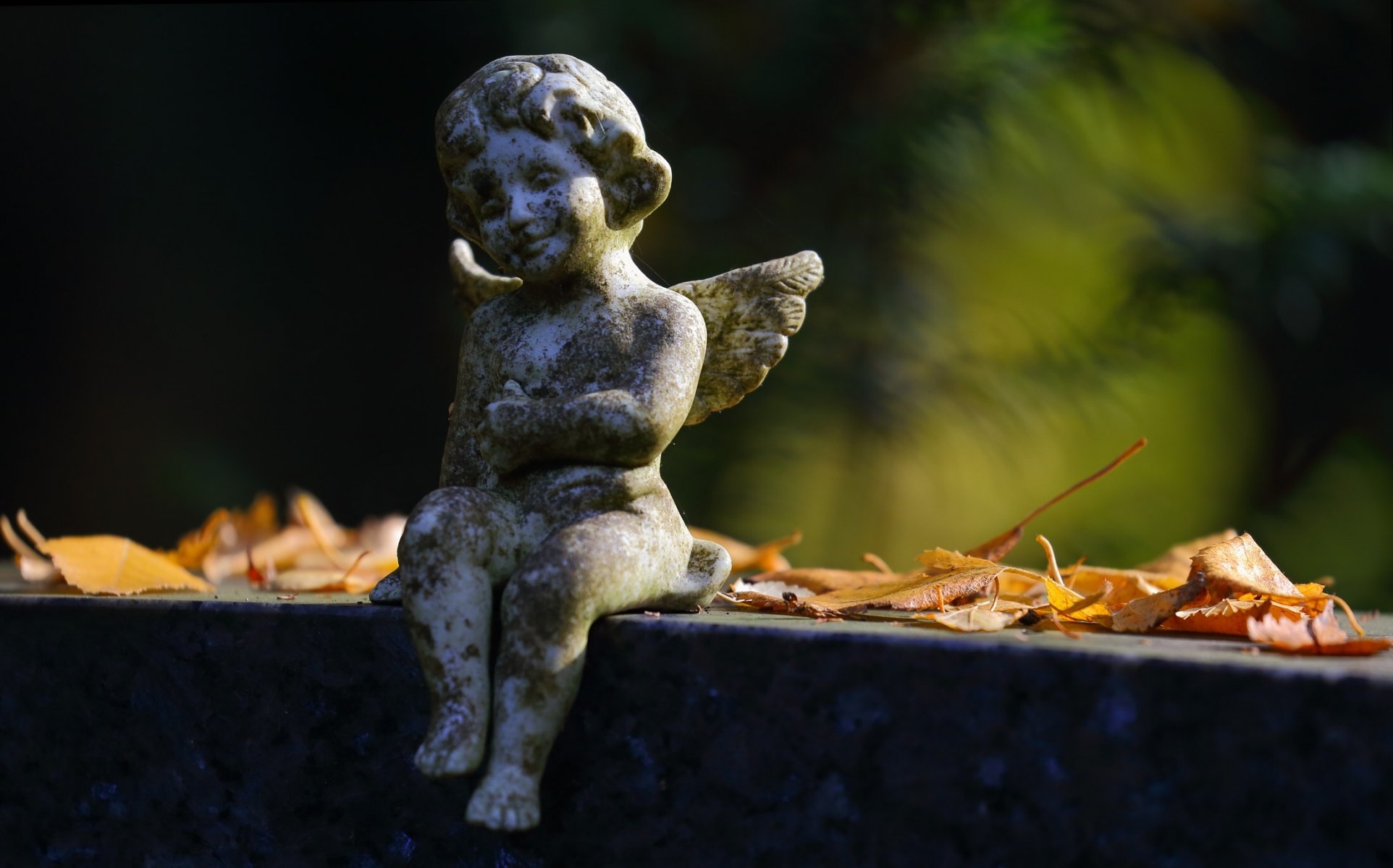 ángel escultura hojas otoño