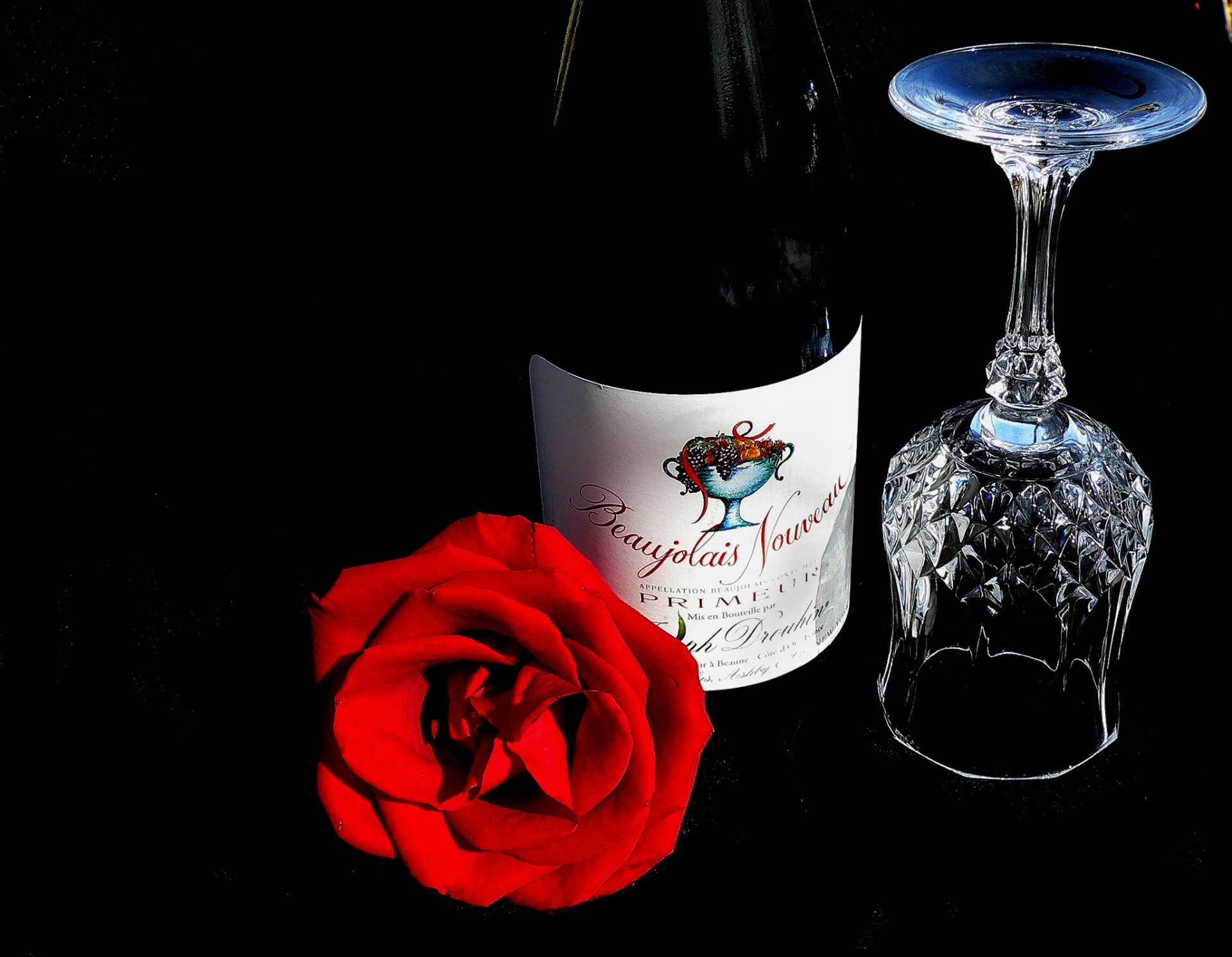 till life wine a bottle glass flower rose beaujolai