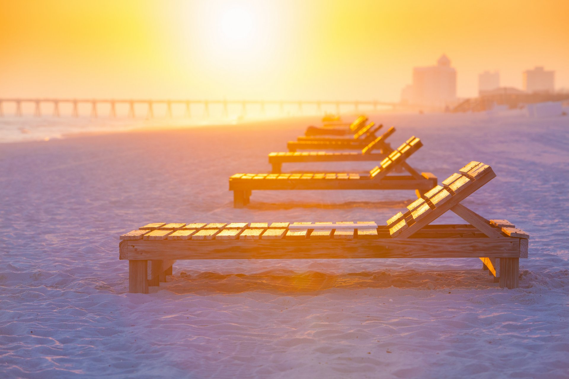 été plage pensacola beach floride chaises longues lumière du soleil