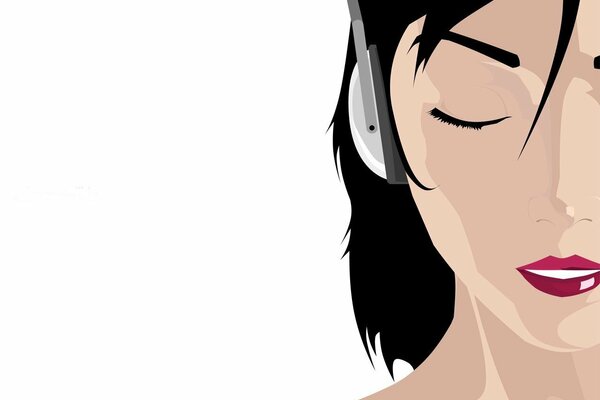 A la chica le gusta escuchar música en los auriculares