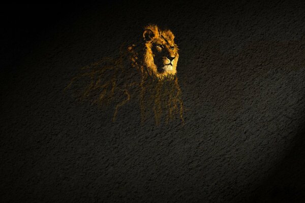 Image of a golden Lion on a black background