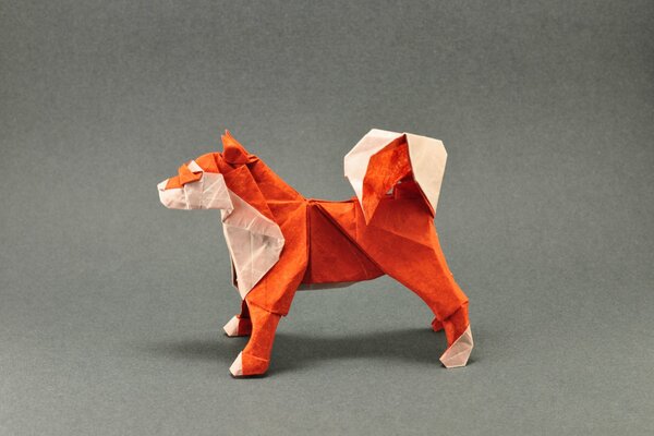 Origami dog red with white