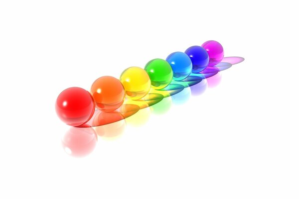 Transparent rainbow balls in a row