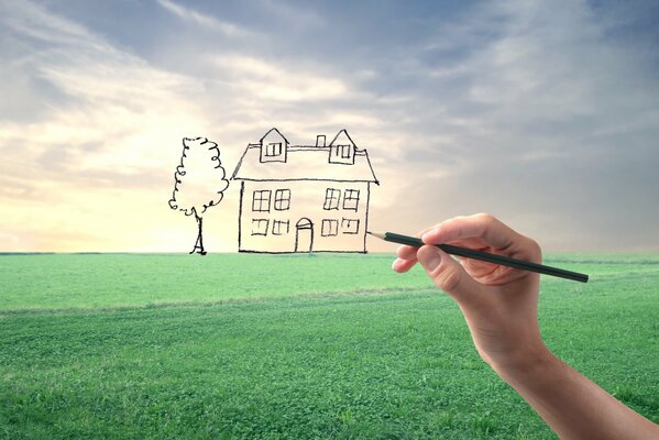 A painted house in an open field