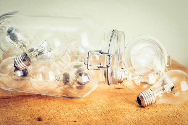 Glass jar with plastic incandescent lamps