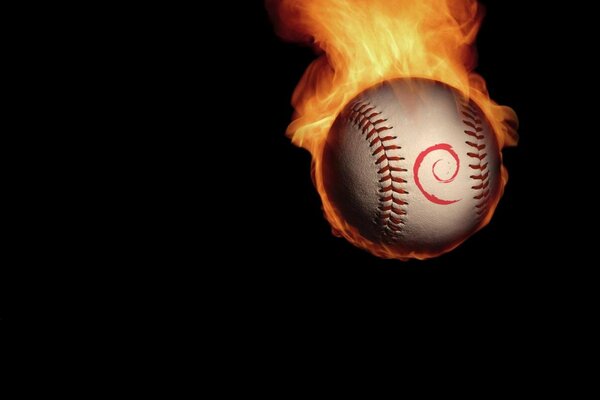 The ball is on fire on a black background