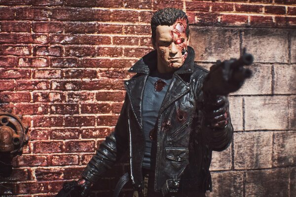 Terminator with a red eye, a scar on his face