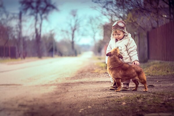 Kleiner Junge mit freundlichem Hund