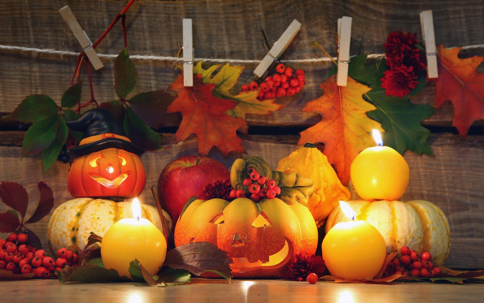 automne feuilles bougies citrouilles