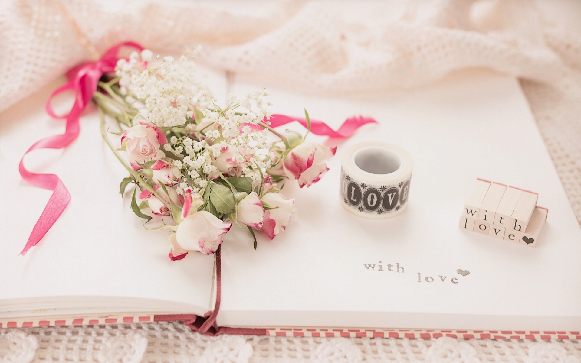 flower bouquet roses notebook inscription vintage