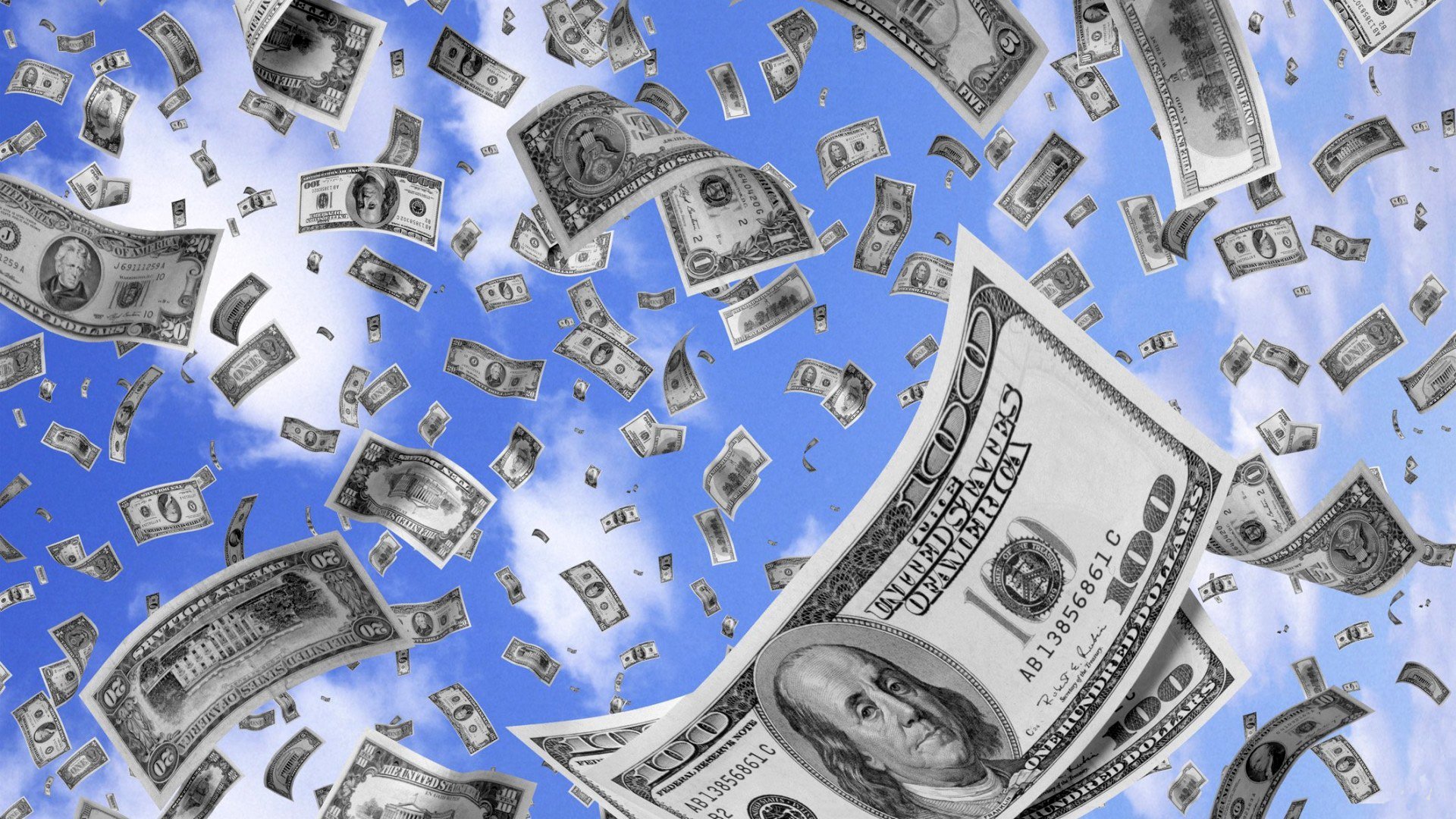 hintergrund himmel wolken geld scheine dollar