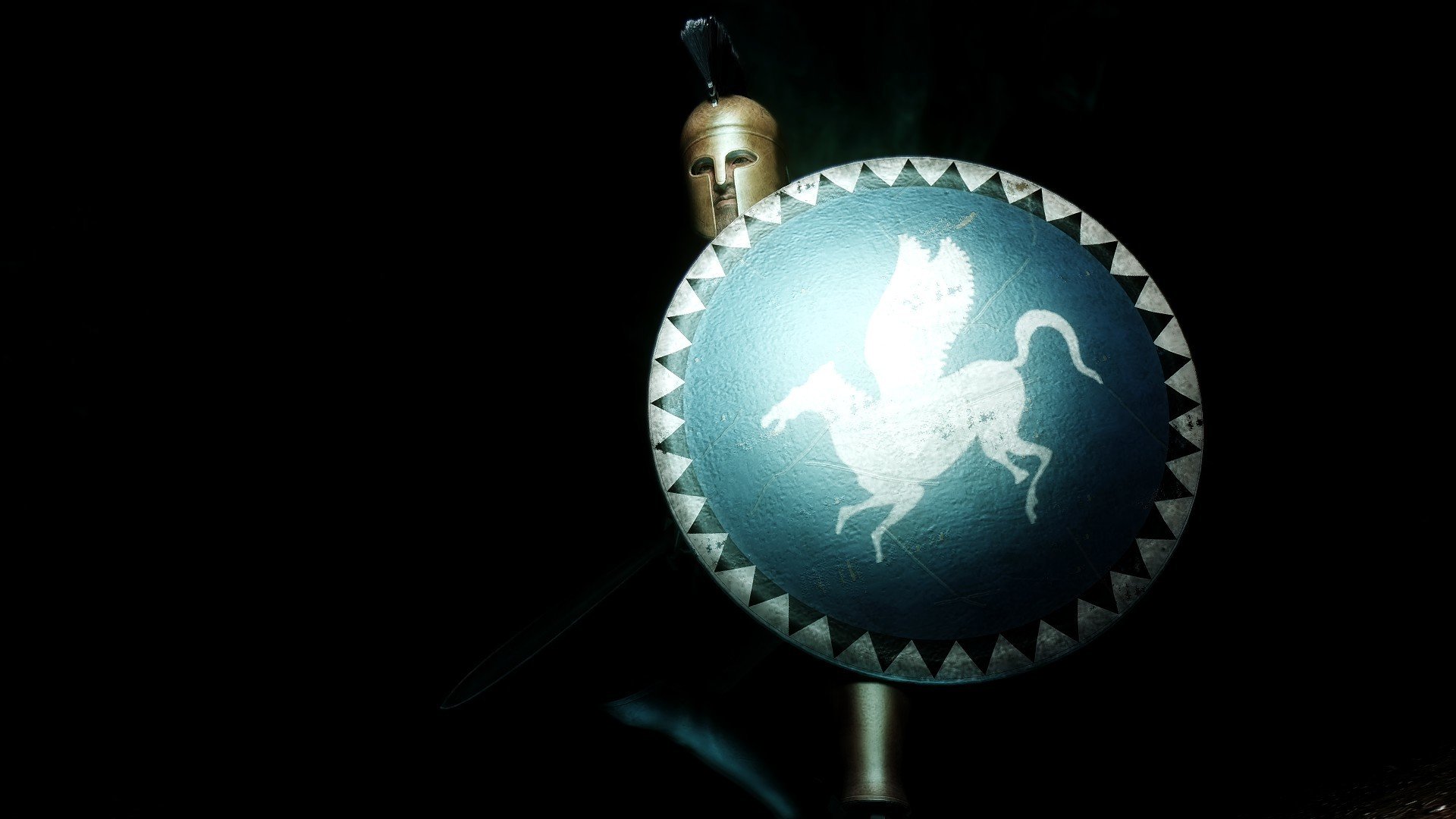 warrior armour helmet sword shield background