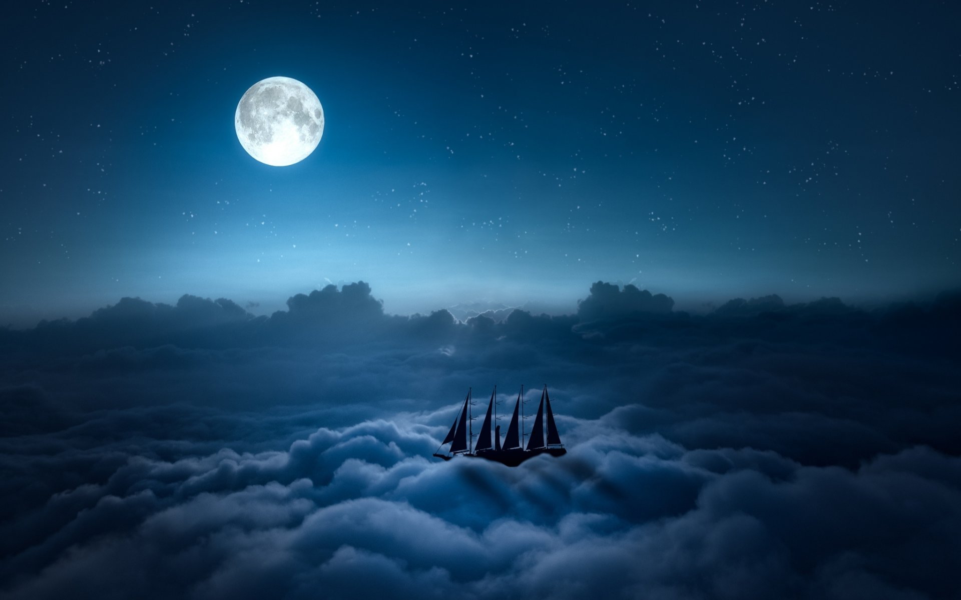 night sky clouds moon star sailboat