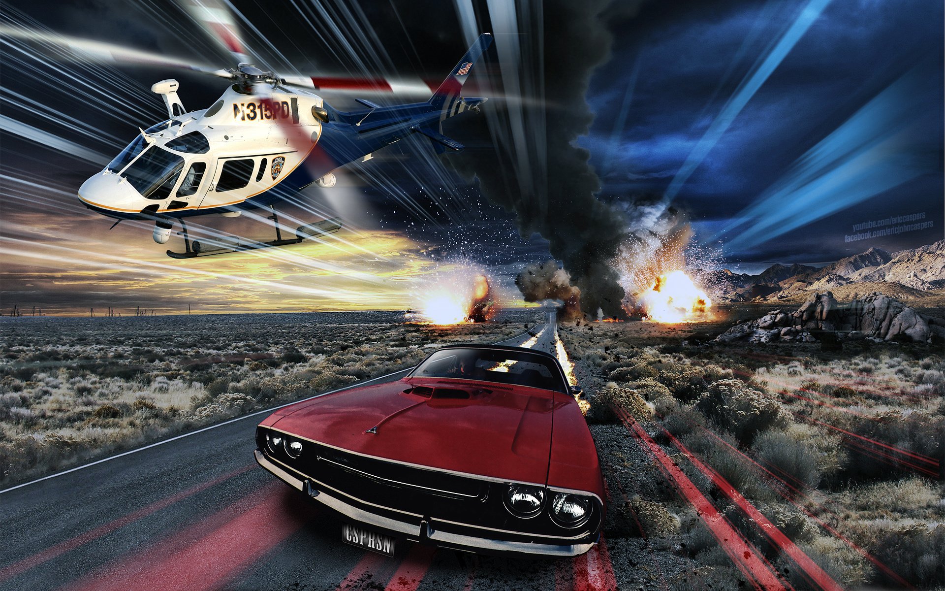 eric caspers red challenger police chase samochód policja helikopter
