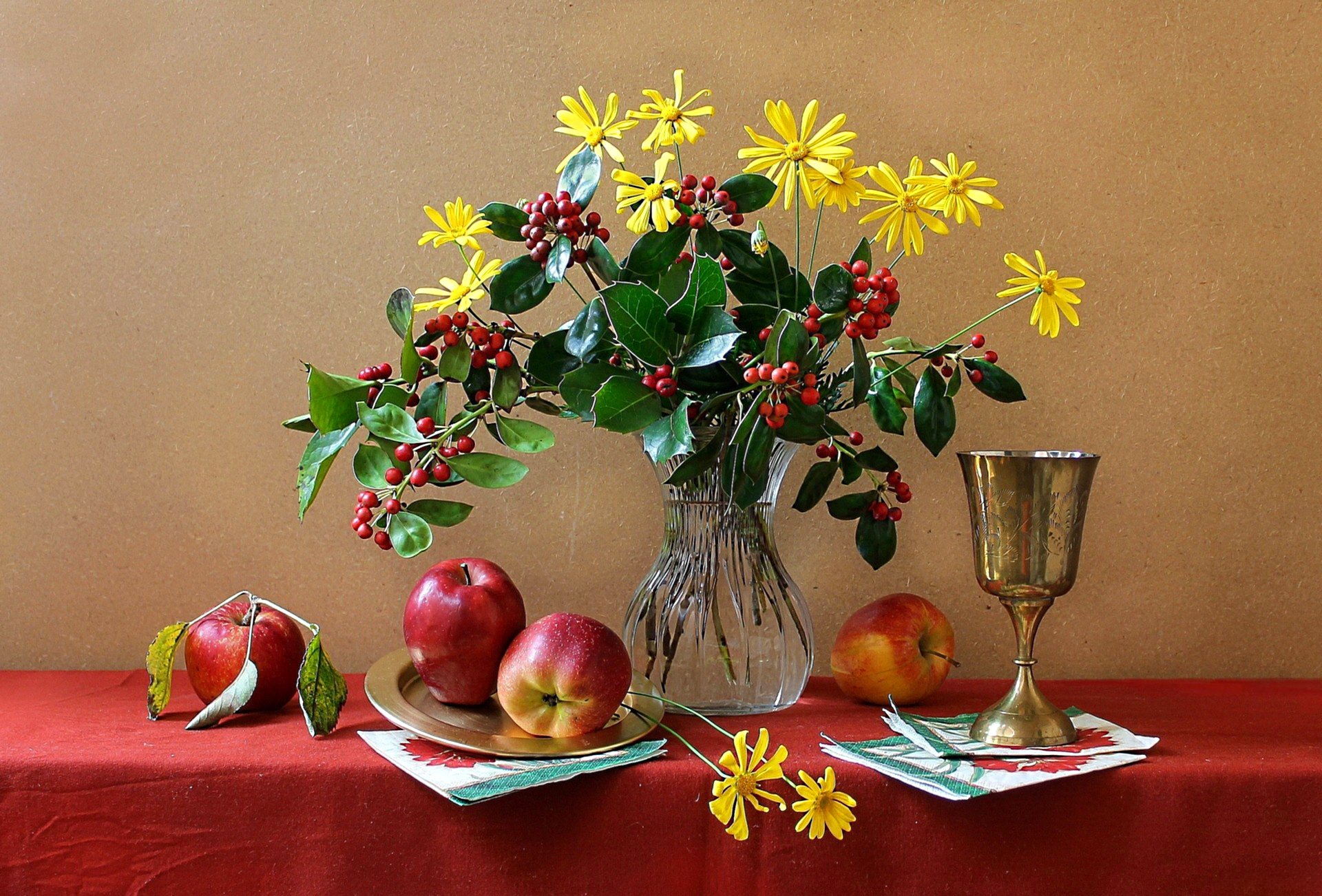 till life vase flower cup apples fruit