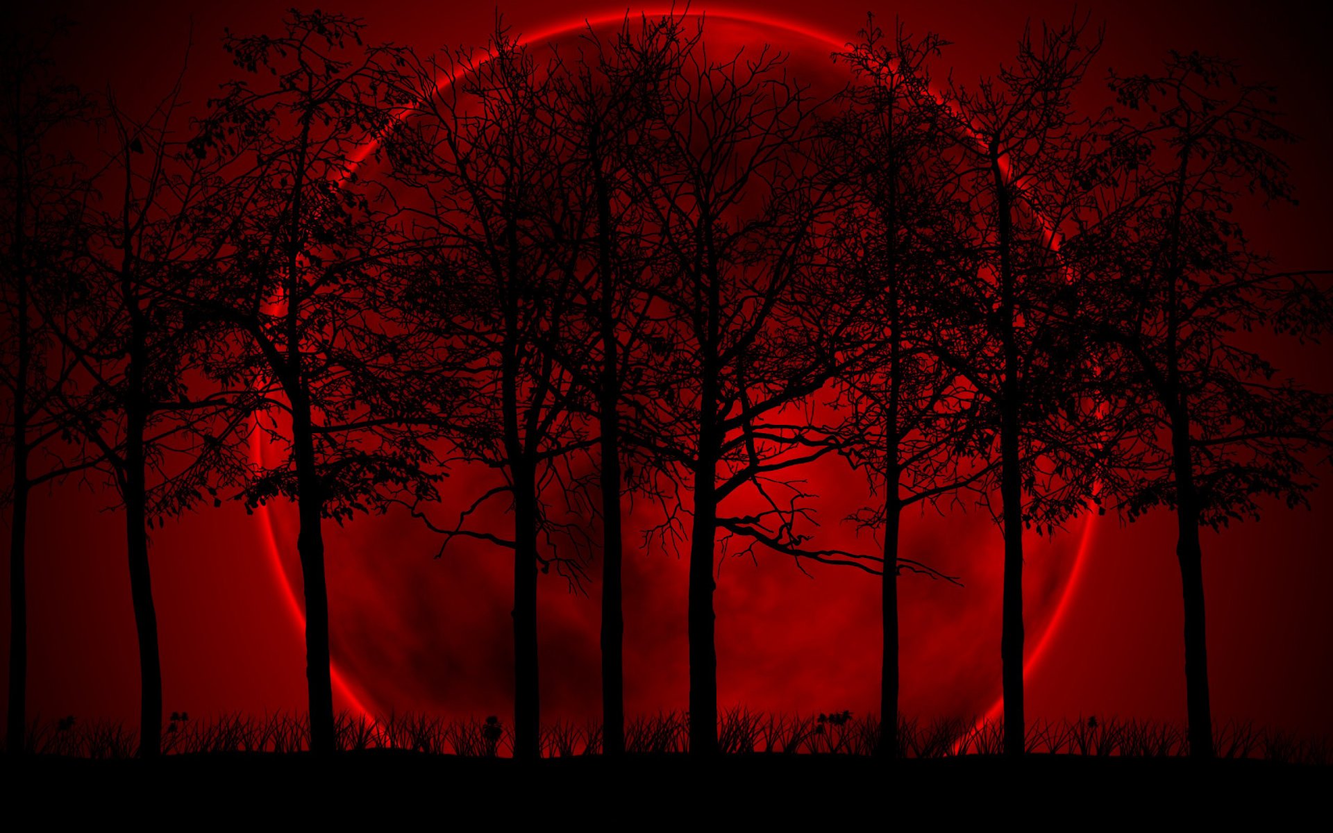 árboles rojo negro luna oscuridad oscuridad fondo