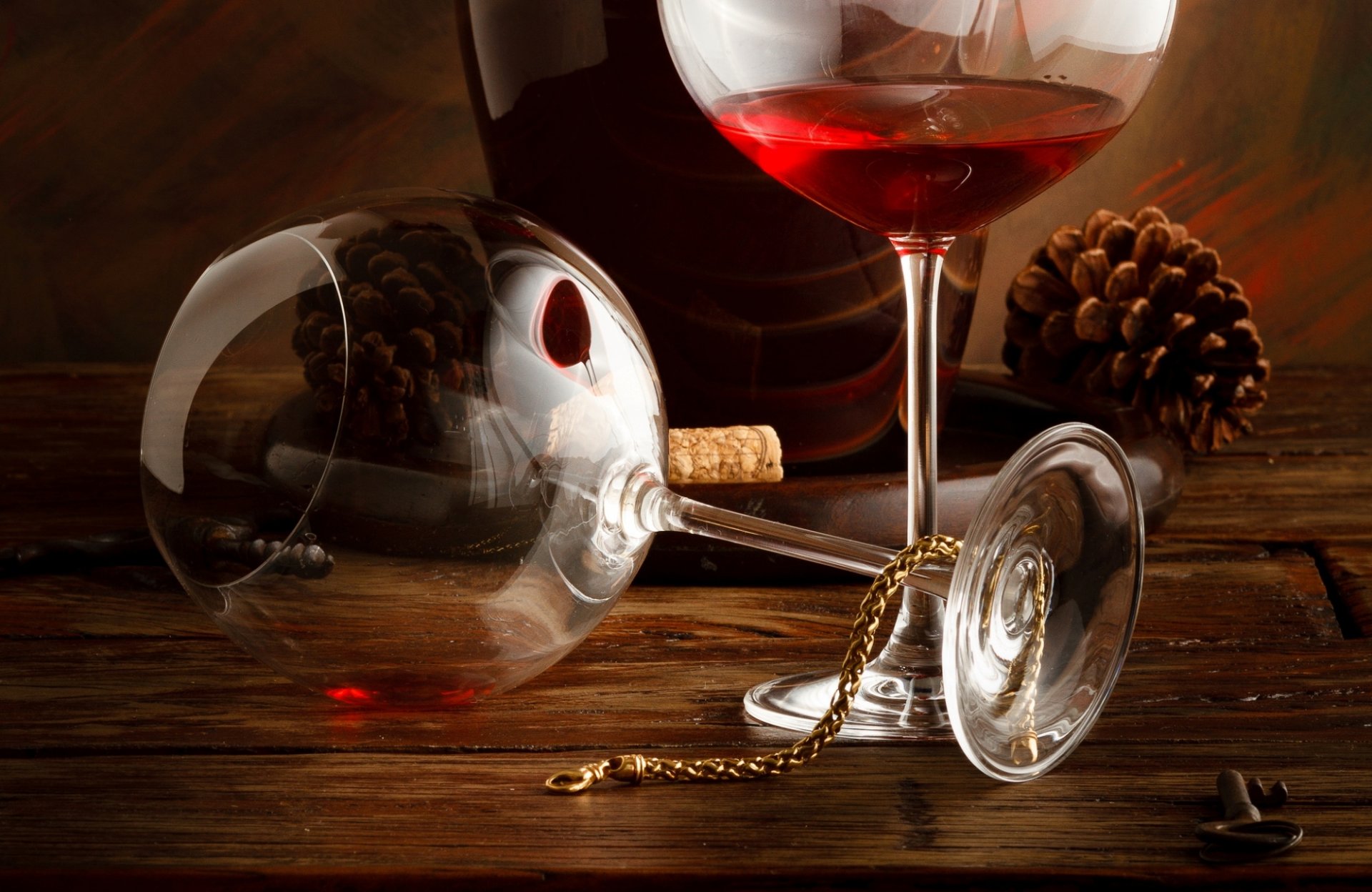 wine red glasses cone string a bottle