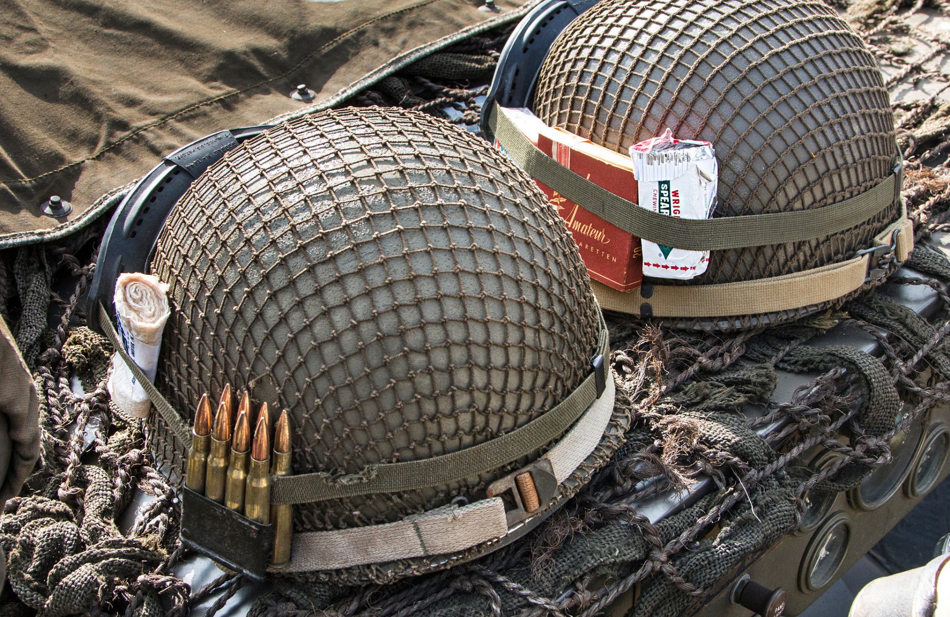 military helmets net cigarettes cartridges bandage chewing gum