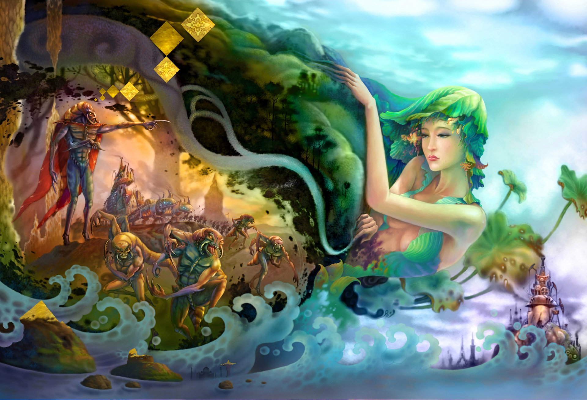 art fille monstres plantes vagues mer surréalisme