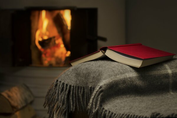 Evening reading by a hot fireplace