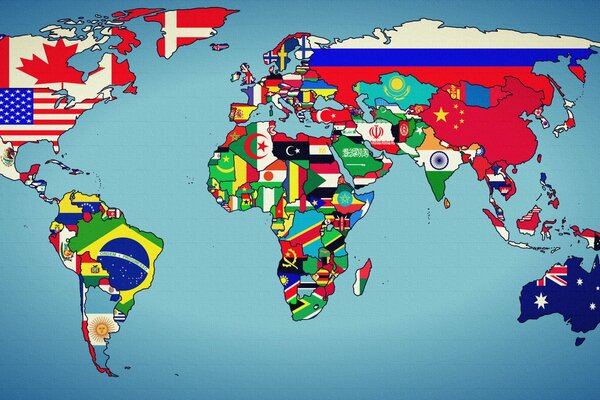 Geographische Karte der Welt mit Länderflaggen