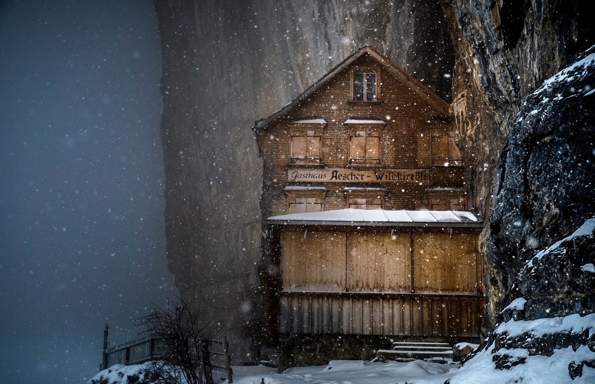 aescher restaurante hotel nieve invierno suiza