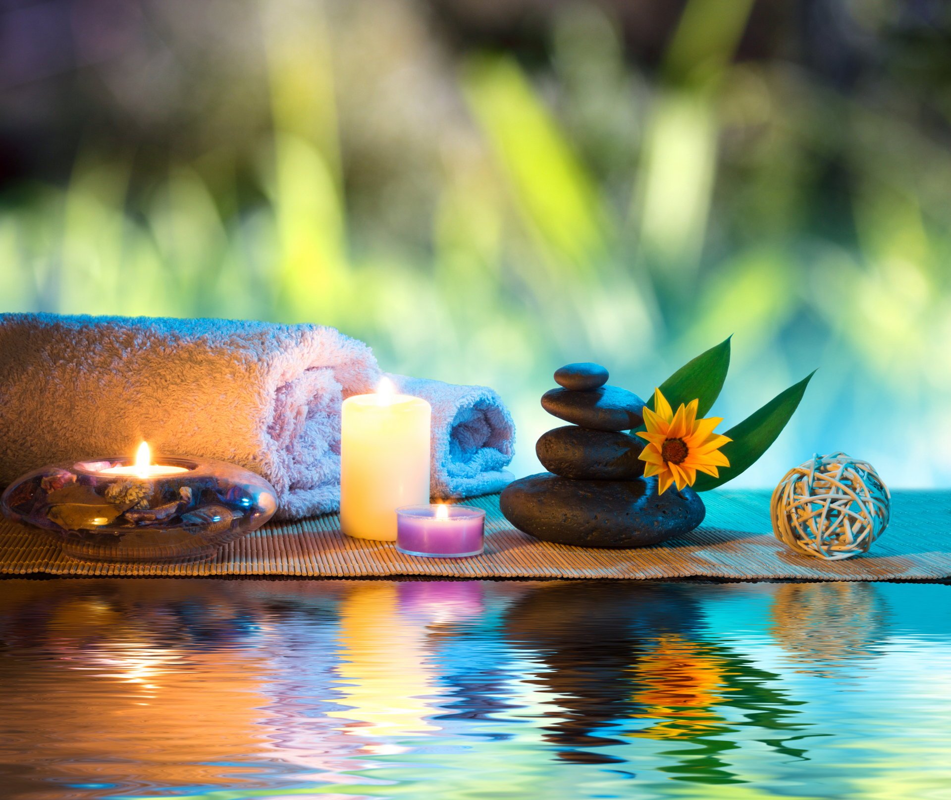 water spa spa stones candles flower