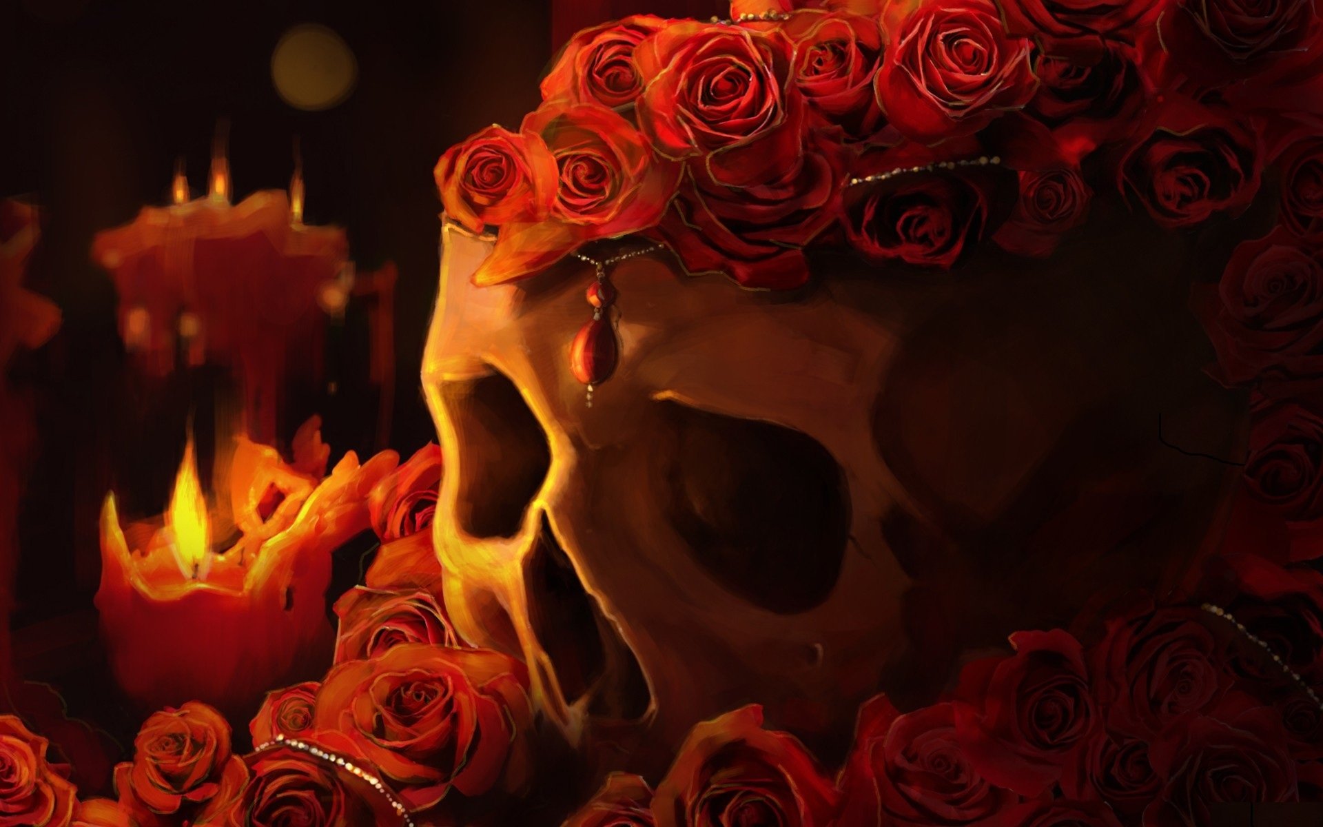 Love skull and roses wallpaper