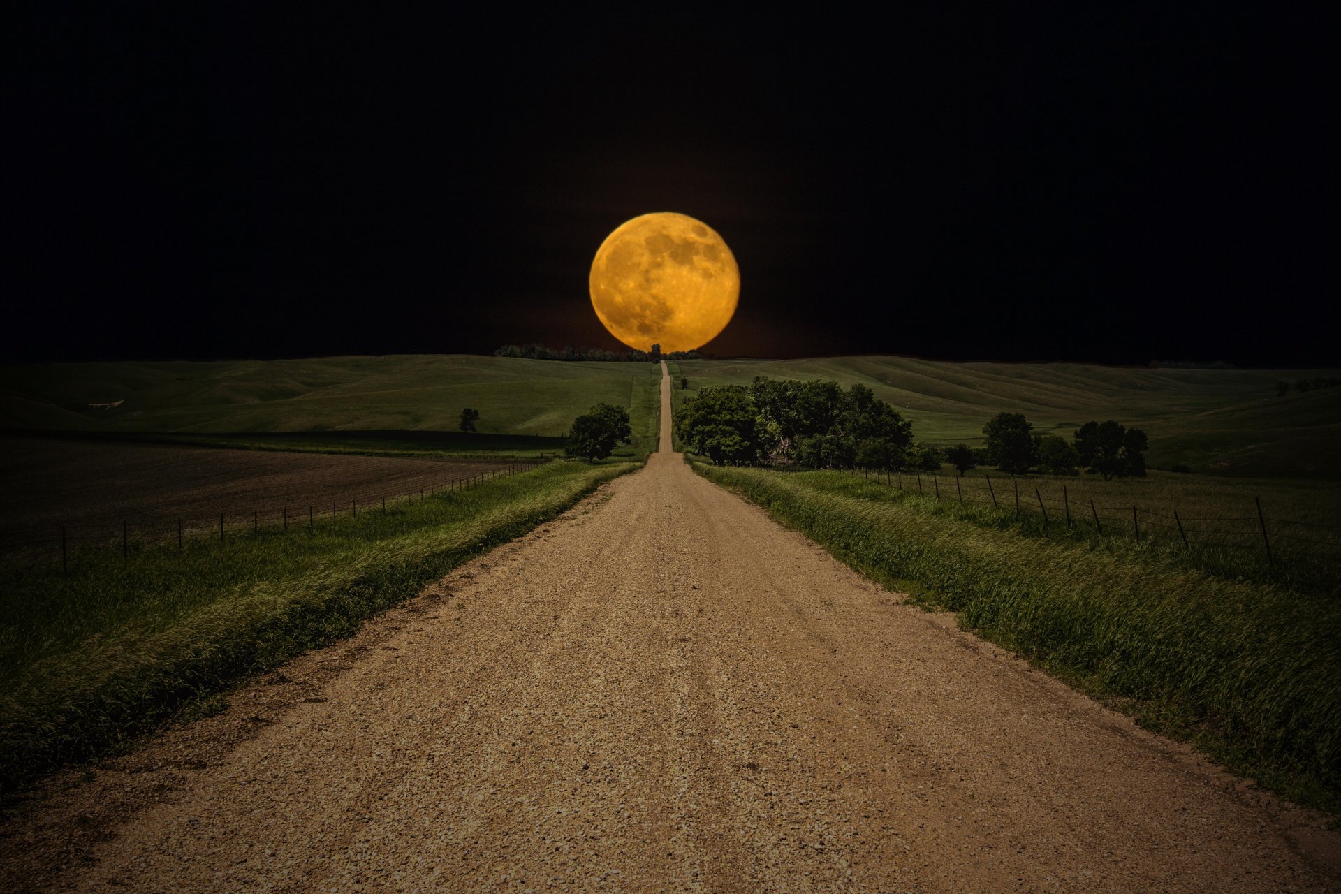 moon night field road path sky