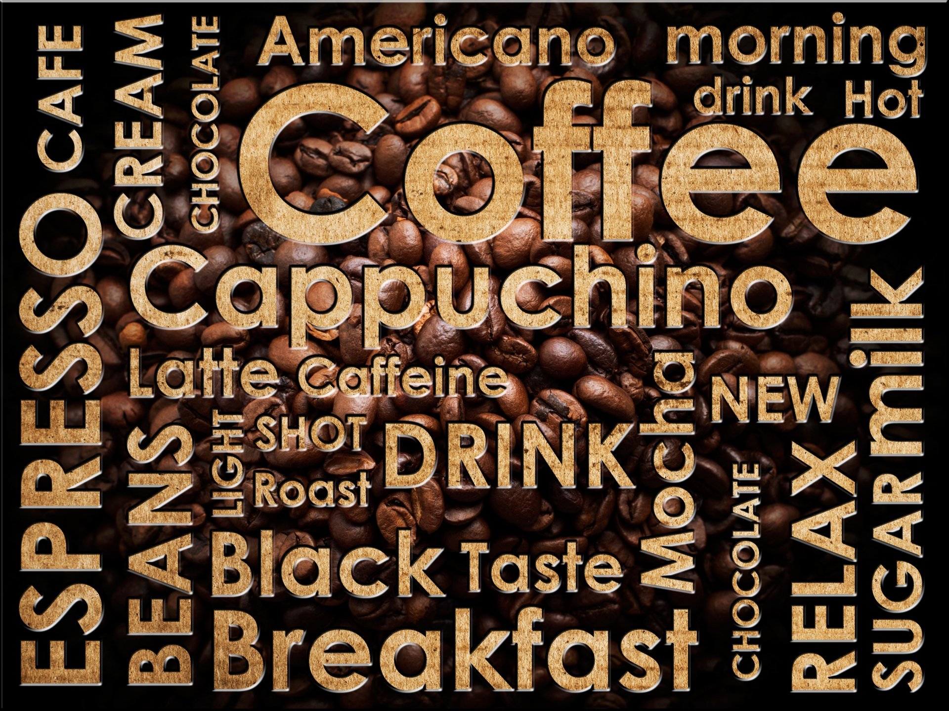 café americano espresso beber caliente cappuccino latte letras