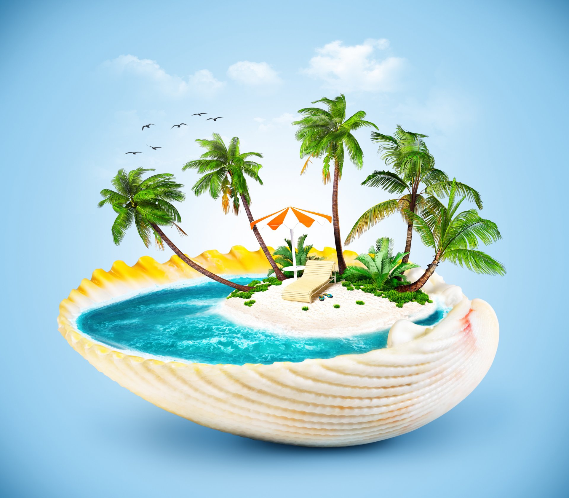 creative sink palm sea chaise umbrella the island