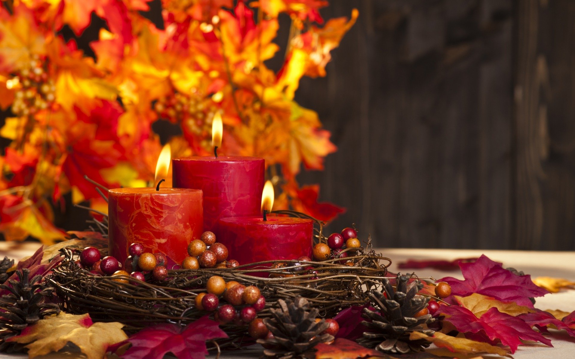 autumn candles leave