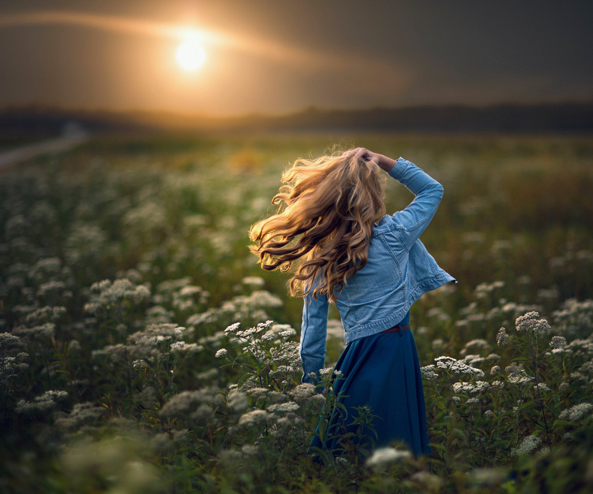 girl the field sun