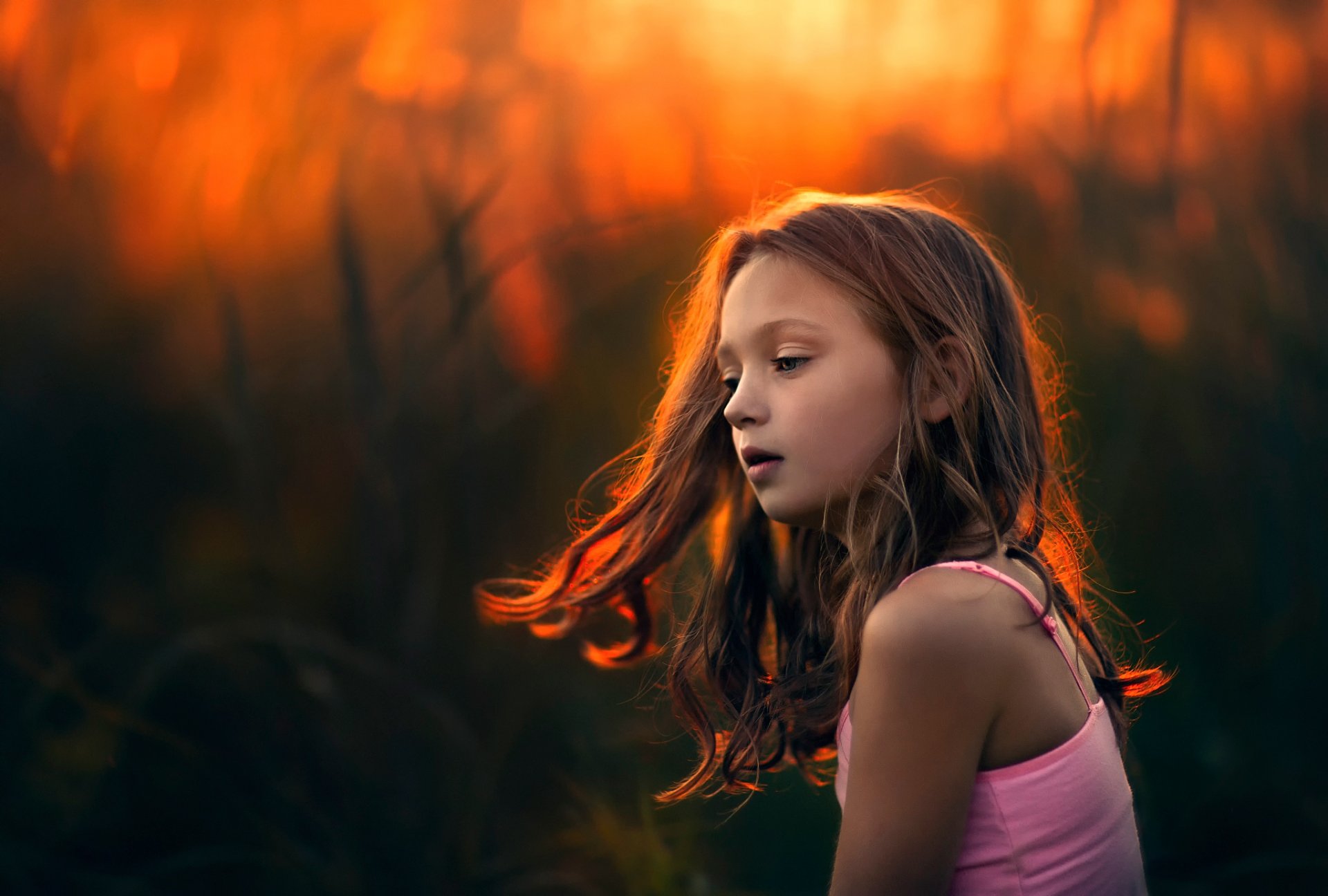 abend bernstein mädchen haare licht sonnenuntergang