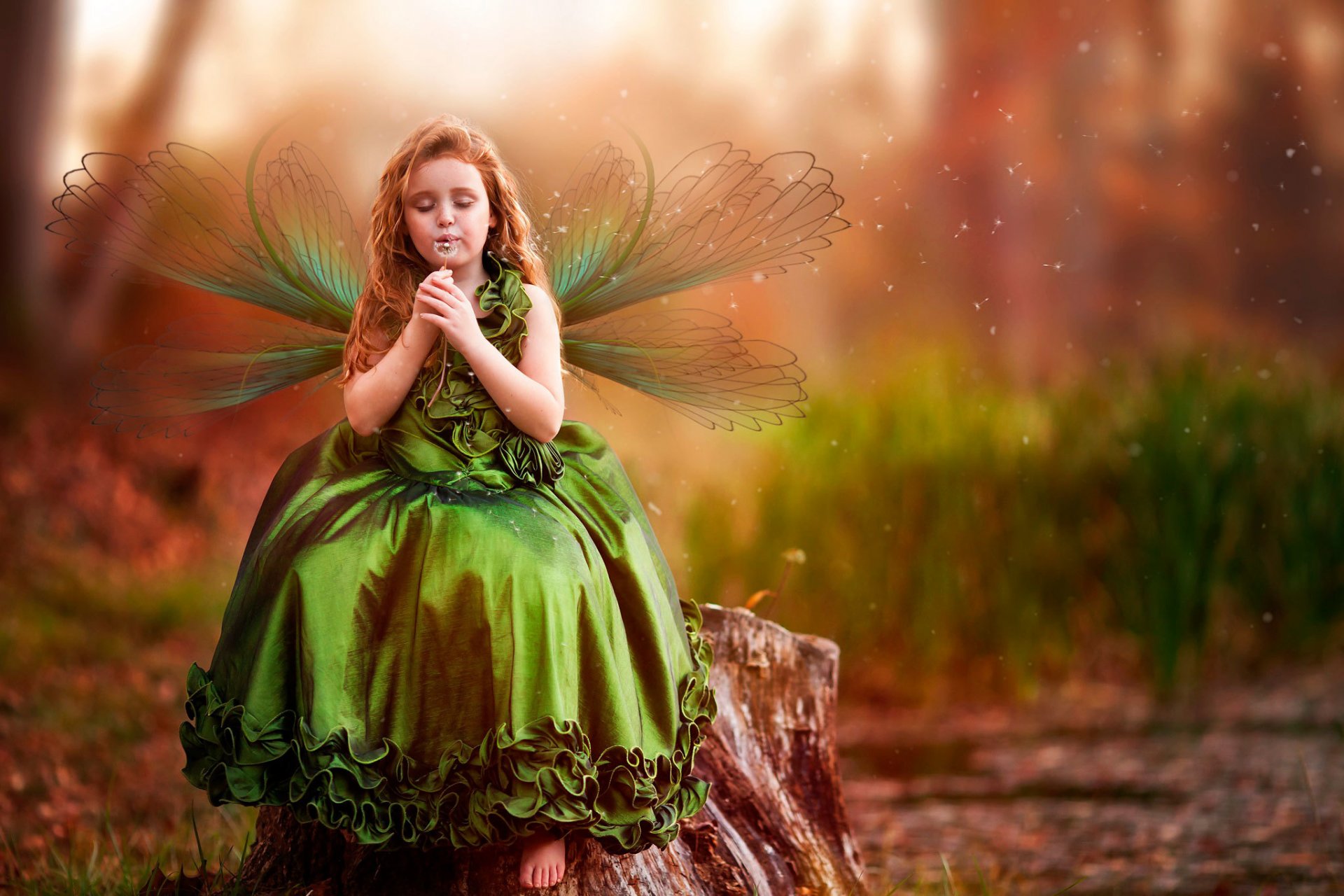 girl dress wings dandelion